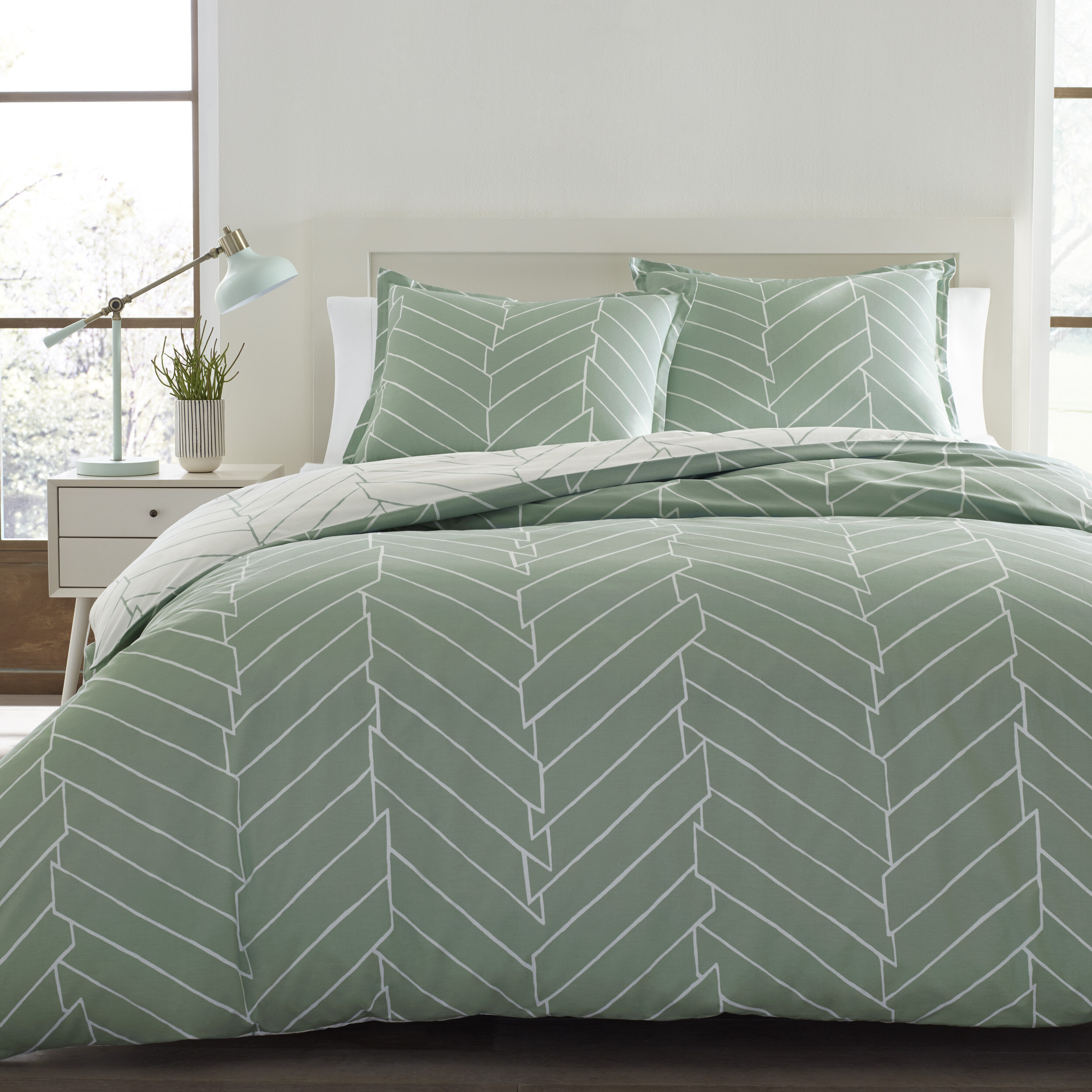 Light Gray Chevron Reversible popular Duvet Cover Set